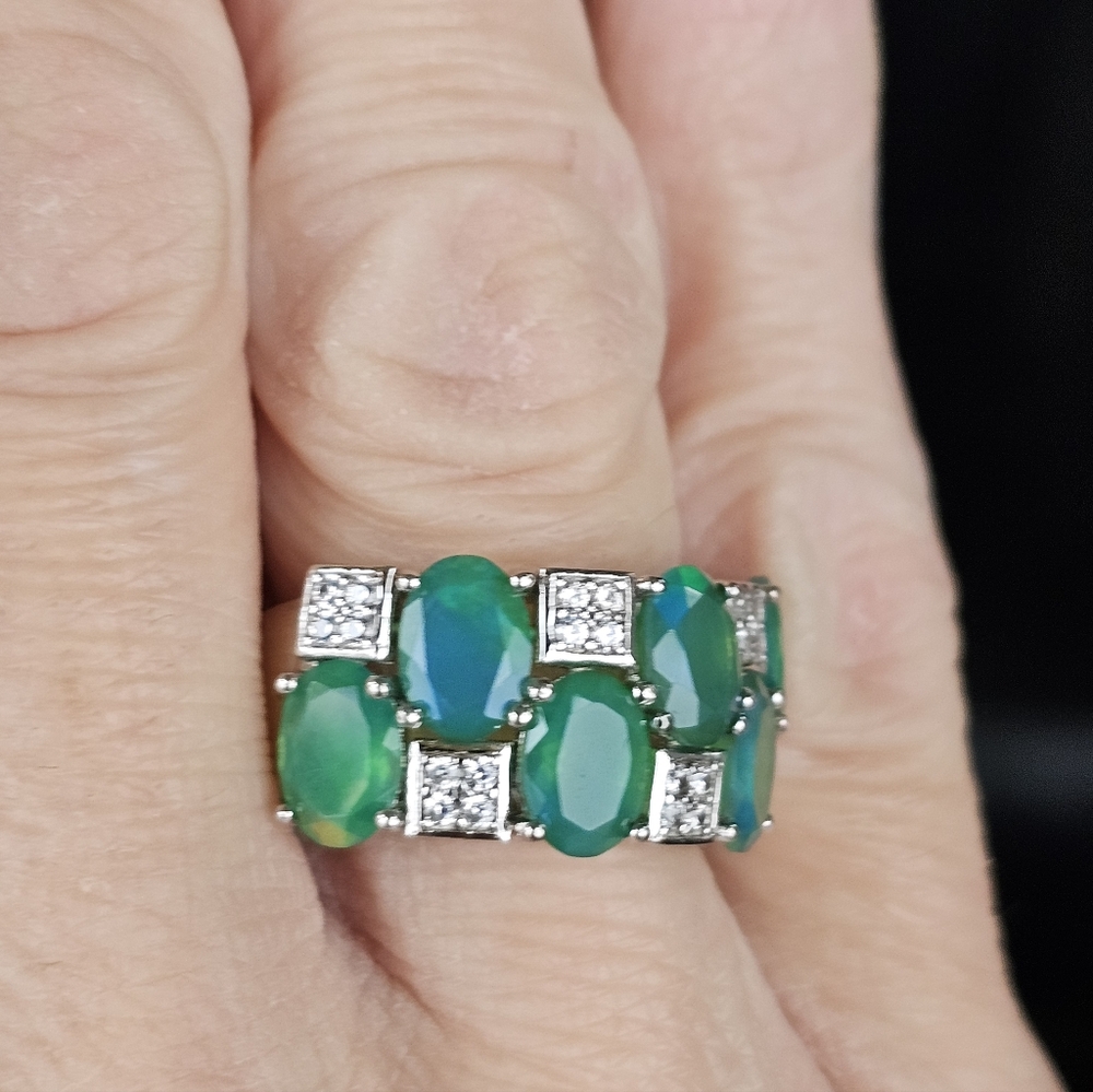 Natural Opal & White Zircon Ring in Sterling Silver! Size 7! - Picture 14 of 14